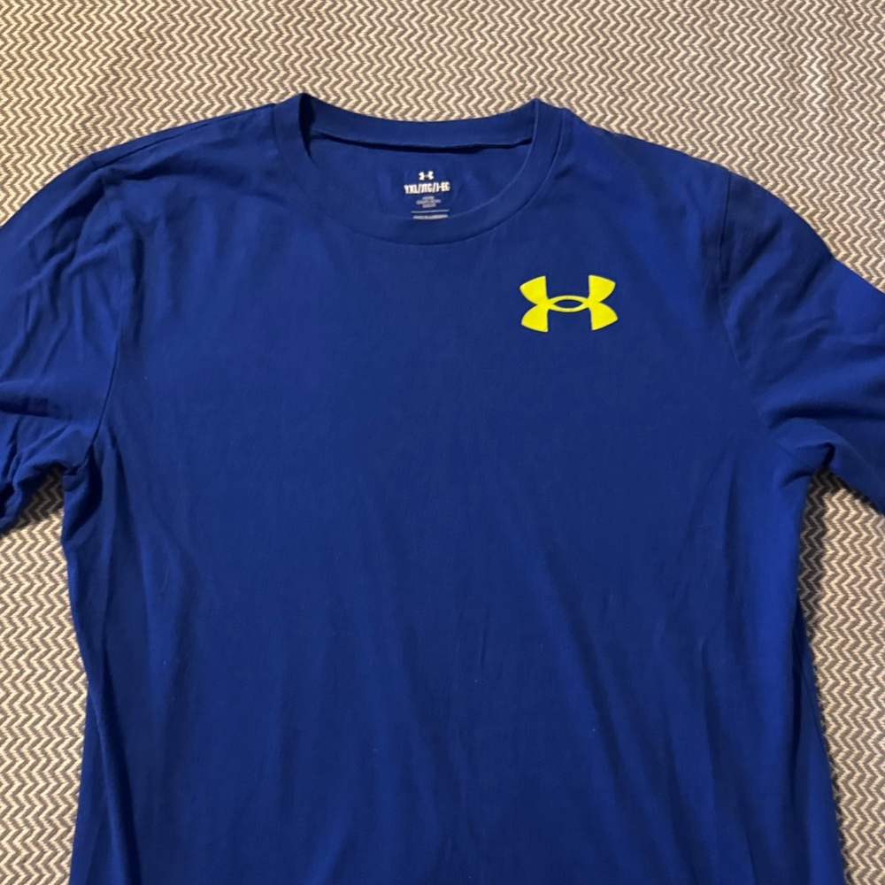 Under Armour Men's Blue Tee with Yellow Logo